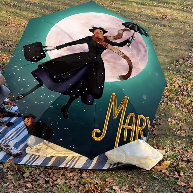 1PC Mary Poppins Automatic Open/Close Umbrella with Windproof, 8-Rib Sturdy Canopy, Durable Ribs, Fashionable Design,1281A