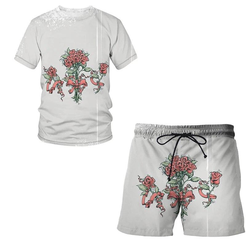Adult European and American Series 3D Print Beach Short Clothing Summer Men Women Suit Boys T-shirt Shorts Set 2pcs Casual Tops