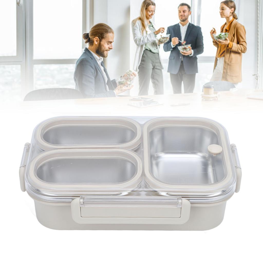 Divided Lunch Box 304 Stainless Steel Leakproof Heatable 3 Compartments Rectangular Food Container 1.2L Capacity