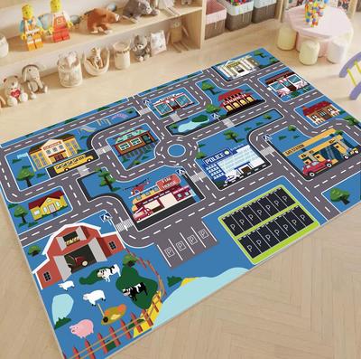 Road Traffic System Carpet Living Room Children's Bedroom Decoration Floor Rugs Cartoon Road Play Mat Soft Tatami Mats Non-slip