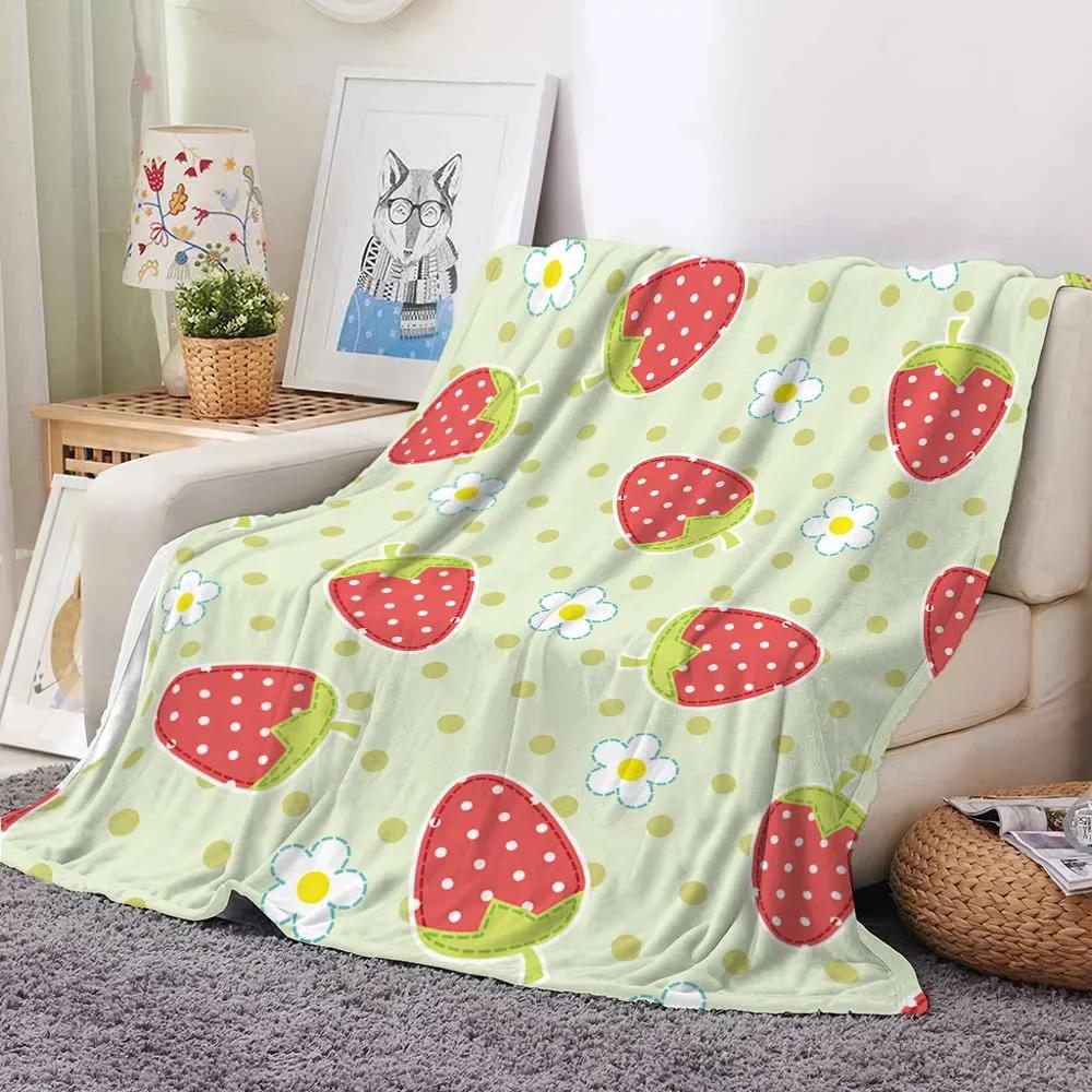 Fresh Fruits Pattern Throw Blanket Watermelon Cherry Flannel Blanket for Bed Sofa Couch Blanket King Queen Size Super Soft Warm