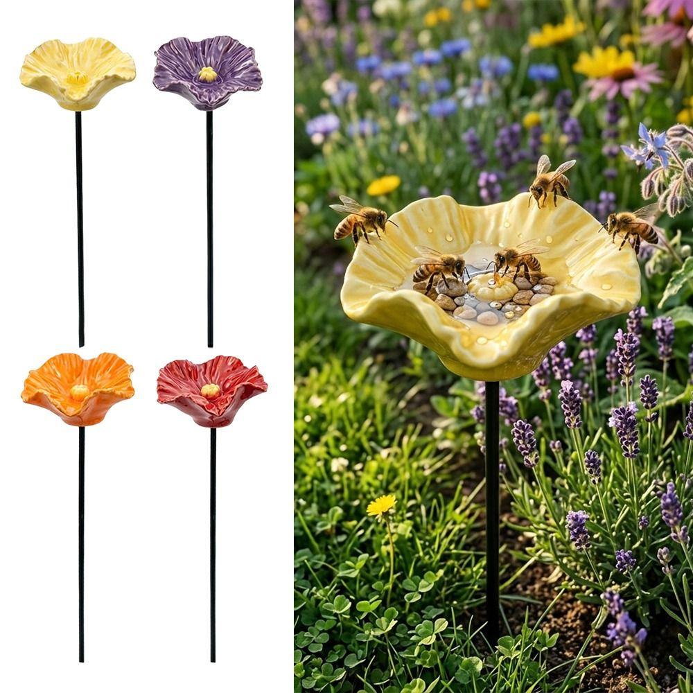 Portable Bee Watering Station Resin Flower Bird Bath Stand Creative Bee Water Feeder  Bird Supplies