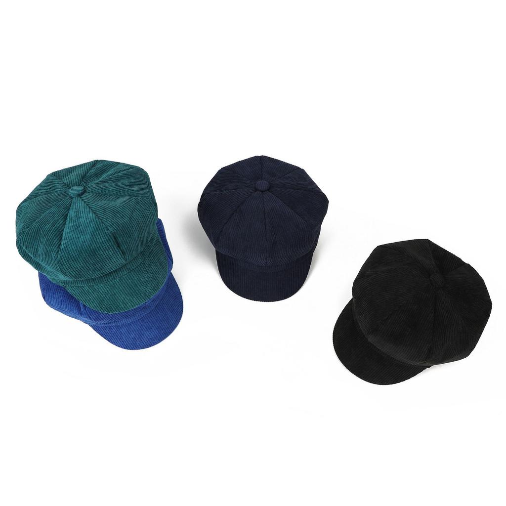 Korean Version Solid Color Corduroy Female Painter's Hat British Retro Octagonal Hat Gorras Para Mujer
