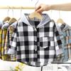 Plaid Hooded Kids Shirt Young Children’s Long Sleeve Blouse Boy Girl Casual Outerwear