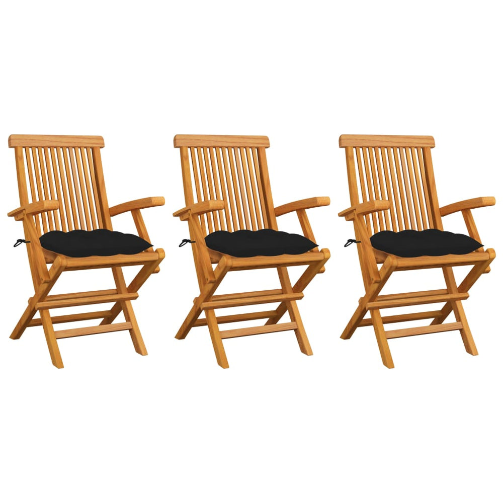 Chaises de jardin avec coussins  lot de 3 Bois teck massif