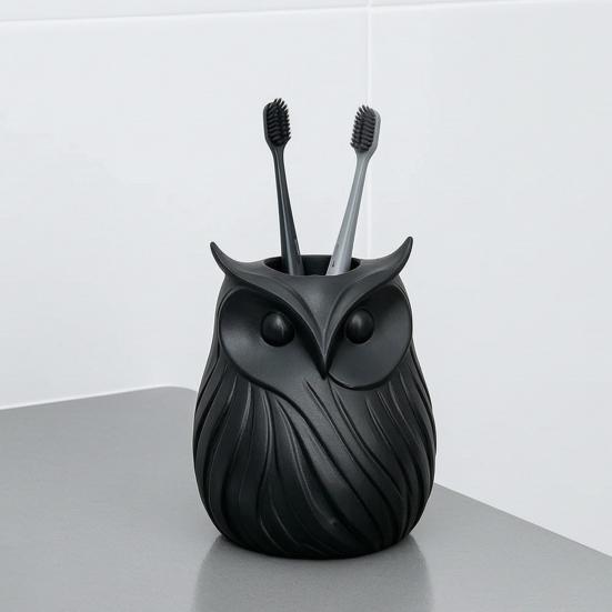 3D Printed Owl Pen Holder, 2 In 1 Flower Vase Desk Organizer, Cute Plastic Makeup Brush Holder, Home Office Decor