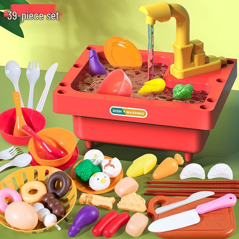 Mini Kitchen Playset for Girls: Dishwasher, Table, Sink & Fruit Toys for Ages 2-3