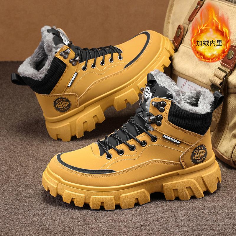 Men's Boots Fashion Motorcycle Boots Winter High Top Sneakers Plush Warm Cotton Shoes for Men Non Slip Hiking Boots Botas Hombre