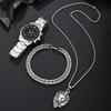 1SET New Fashion Trend Business Men's Versatile Steel Belt Quartz Watch Bracelet Lion Necklace Set