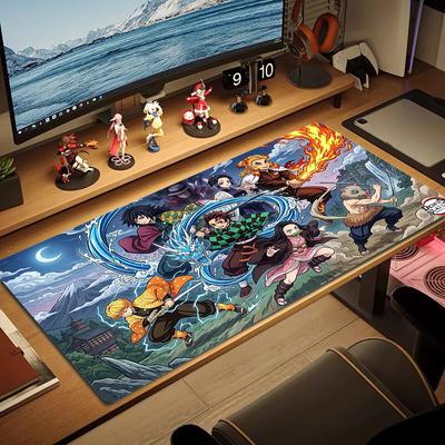 Mouse Pad Colorido Demon Slayer Grande Almofada para Mesa de Jogo Antiderrapante Tapete Grande XXL para Laptop Tablet Tapete de Jogo para Mini PC Com Borda Travada