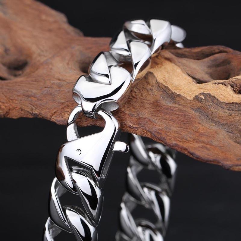 15MM Wide Simple Cuban Chain Bracelet For Men Hip Hop Polished Charms Accessories Golden Trendy Jewelry Boys Girls Party Gifts