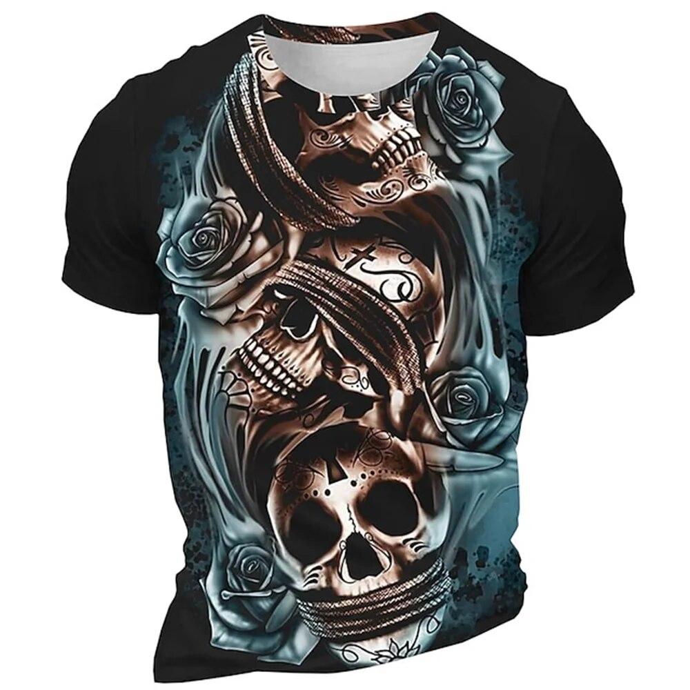 

Мужская футболка с черепом и 3d принтом, уличная футболка с короткими рукавами, новые летние повседневные модные мужские топы с круглым вырезом, пуловер 4XL