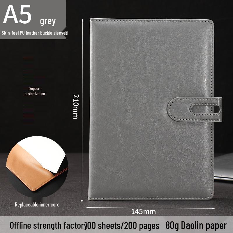 Faux Leather Buckle Cover Notebook - Business Meeting Minutes Organizer