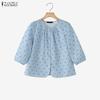 ZANZEA Women Casual Round Neck 3/4 Sleeve Loose Polka Dot Print Blouse