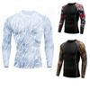 Men Long Sleeve Fashion Print T Shirt Men Elastic Training T-shirt Gym Fitness Workout Tights Sport Jersey Athletic Running Shirt Men