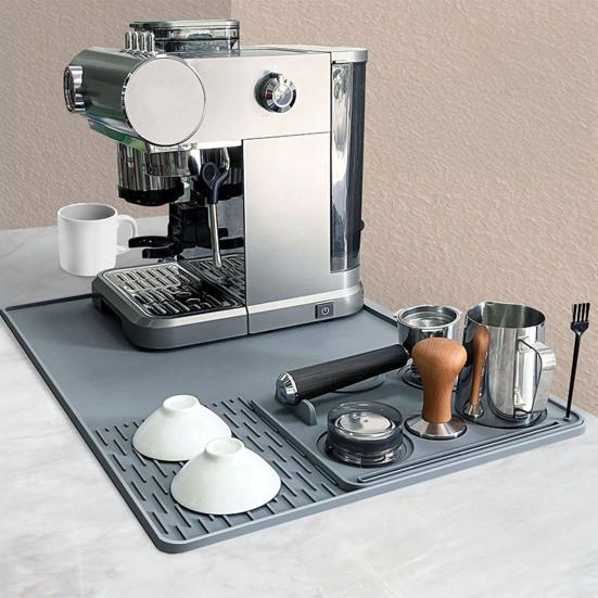 Silicone Coffee Machine Mat Non-Slip Heat Resistant Bar Tray with Removable Drying Rack Spill-Proof Cafe Accessories