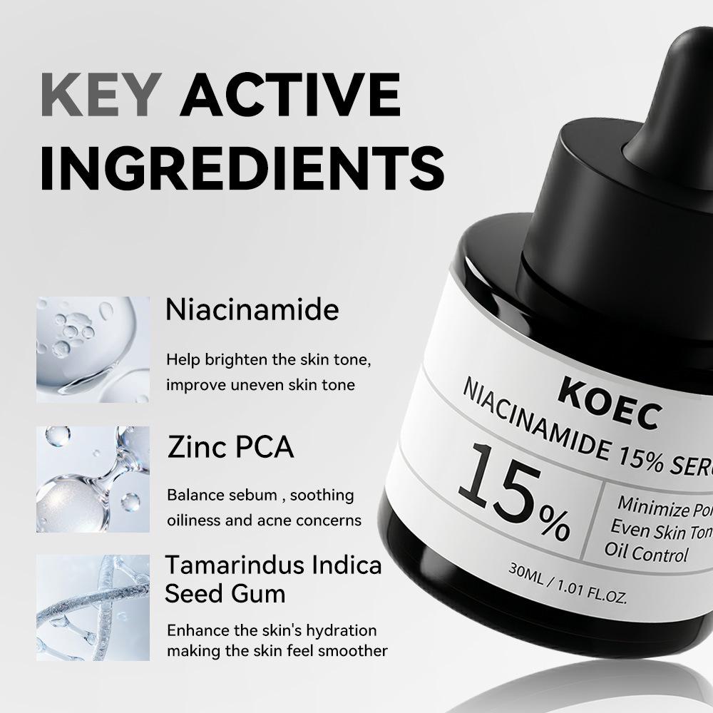 KOEC Niacinamide 15% Facial Serum Face Serum Pore Minimizer Oil Control Brightening Skincare 1.01 Fl Oz