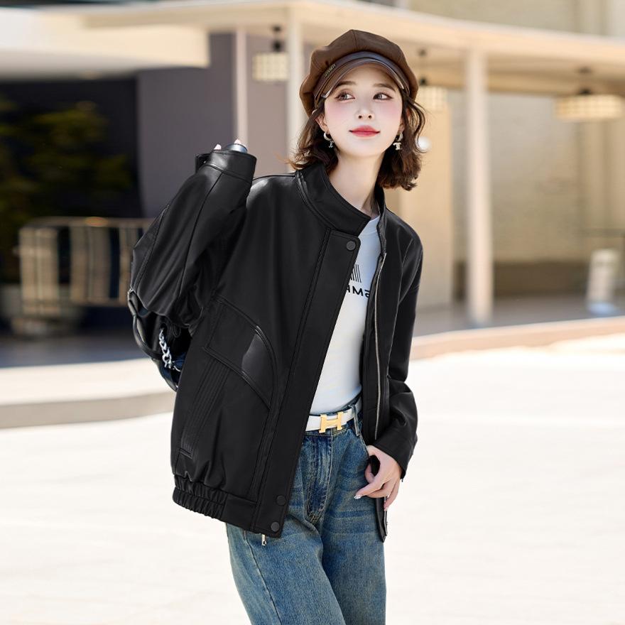 

Модное дизайнерское чувство свободная кожаная куртка женская весенняя новая с лацканами мотоциклетная куртка XL чёрный
