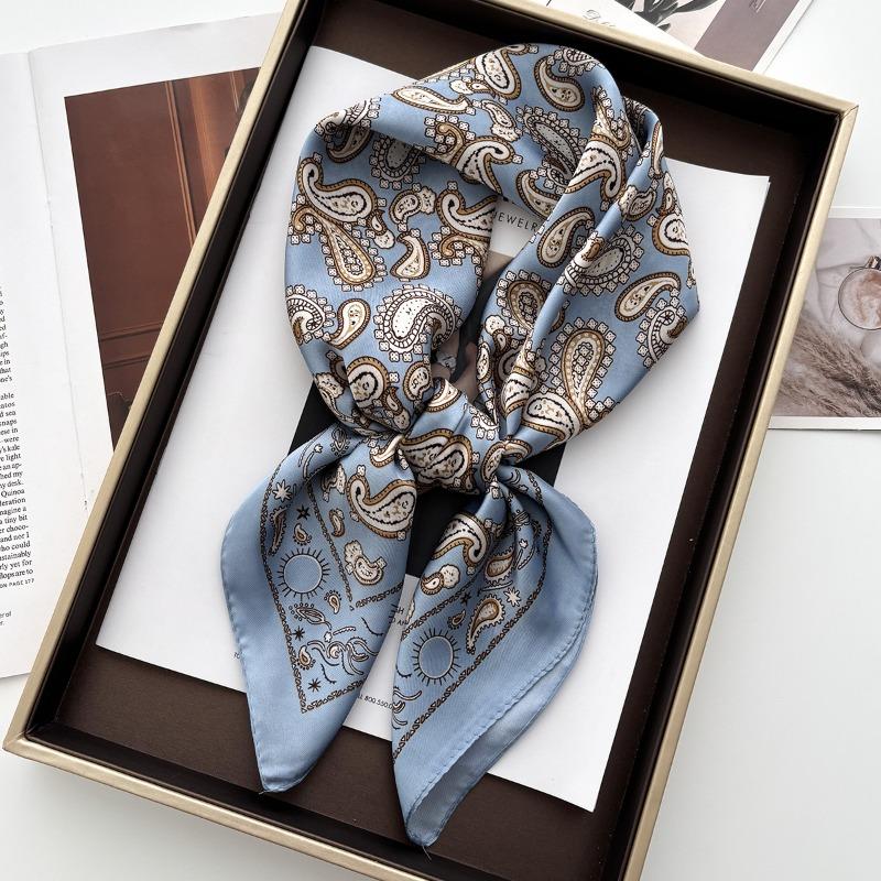 

New printed silk scarf professional wear scarf simulation silk scarf 70 small square scarf silk scarf retro three-dimensional accessories небесно-голубой