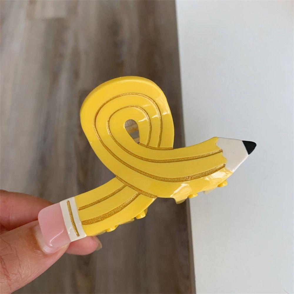 Korean Style Pencil Shape Hair Claw Y2k Pen Shark Clip Lovely Acetate Claw Clip  Daliy