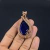 Blauer Saphir Anhänger, Handgefertigter Edelsteinanhänger, 999 Kupferdraht gewickelter Anhänger Antikschmuck, Für Verlobungsgeschenk