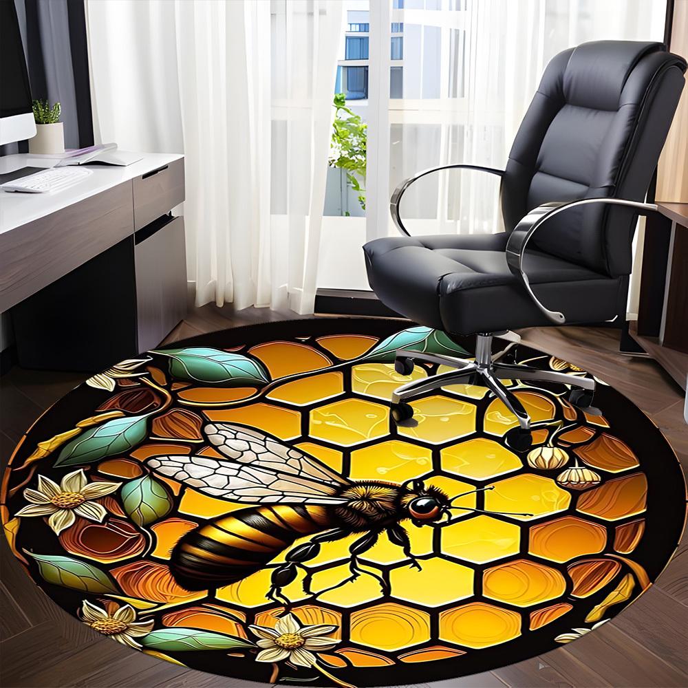 1pc Bee Honeycomb Office Round Area Rug, Under Office Chairs Bedroom Living Room Home Decor, Room Deco