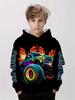 Kinder-Modetrend Kapuzenpullover mit Flammen-LKW-Aufdruck, lässiger Pullover, Herbst-/Winter-Sportbekleidung für draußen, Geschenke für die Schulsaison