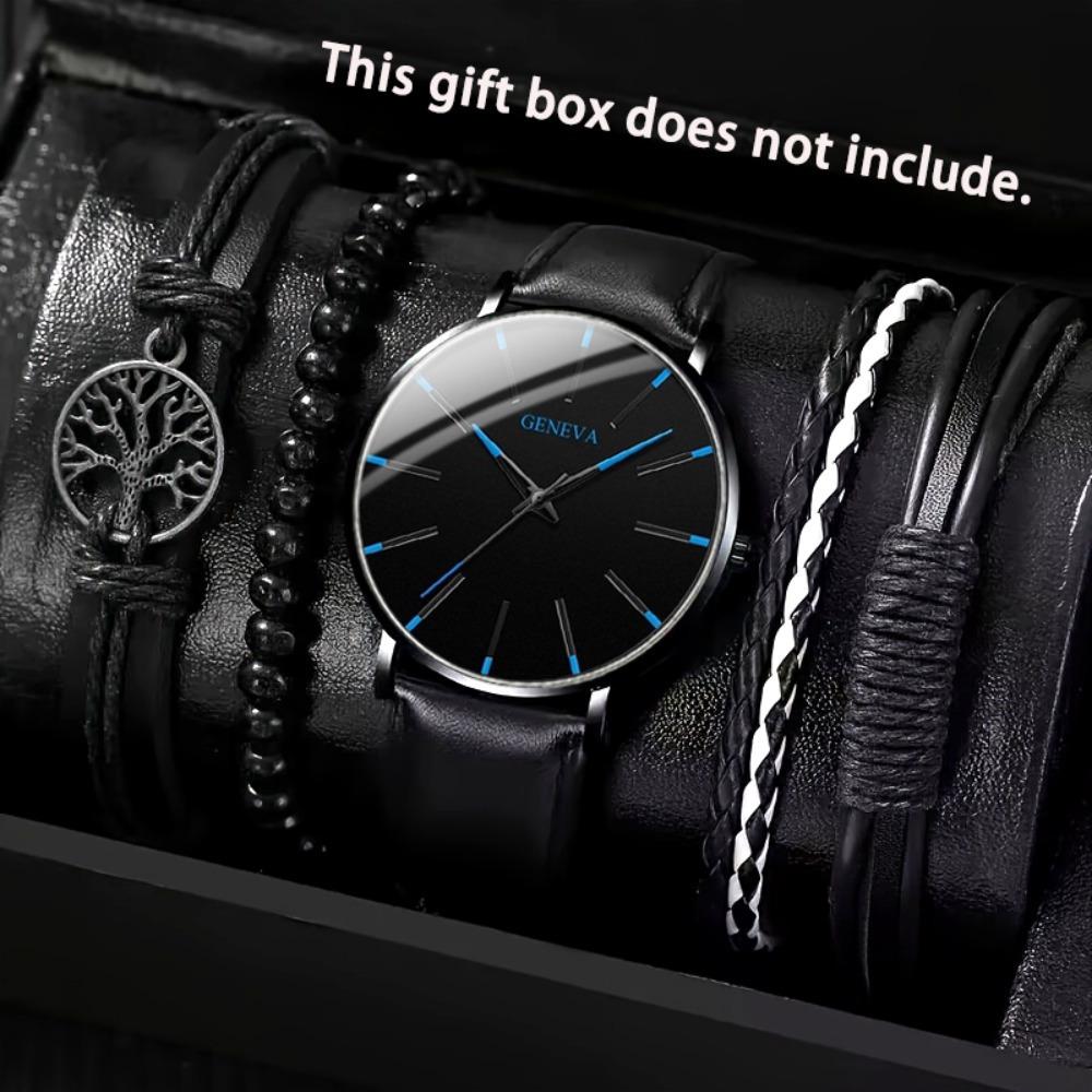 Geneva Watch Accessories Set Men'S Watch Accessories Ring Business Pu Belt Quartz Watch