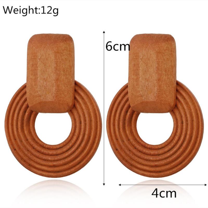 Vintage Ethnic Wooden Handmade Beaded Geometric Round Square Drop Earrings For Women Boho Style Accessories