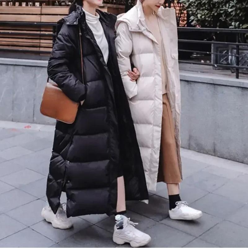 

Женское длинное хлопковое пальто, женская зимняя куртка 2023, корейский женский пуховик, свободные толстые длинные пуховики, женская куртка-пуховик