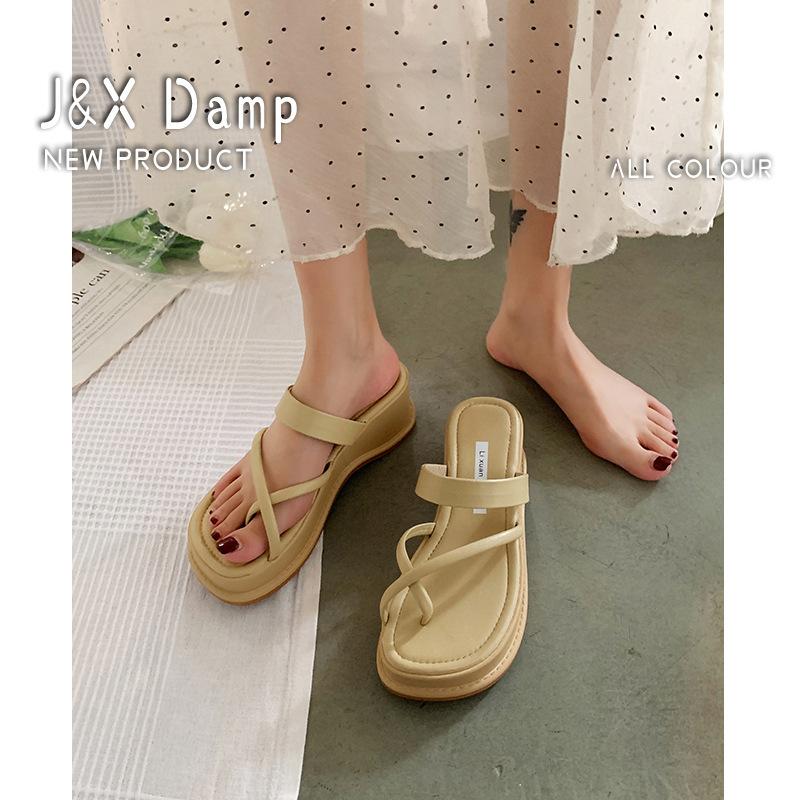 Internet Celebrity Set Toe Pinch Foot Muffin Thick Bottom Cool Slippers Women's Summer Wear Year New Slope Heel Fashion Ins Tide