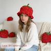 Ruffle Strawberry Knitted Hat Fruit Shaped Knit Fisherman Hat Knitted Bucket Hat  Streetwear