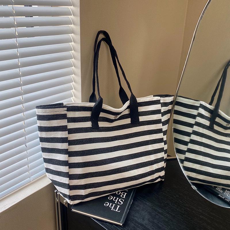 Striped Canvas Tote Bag - Large Capacity Women s Shoulder Handbag, 2024 Korean Style Mommy Bag
