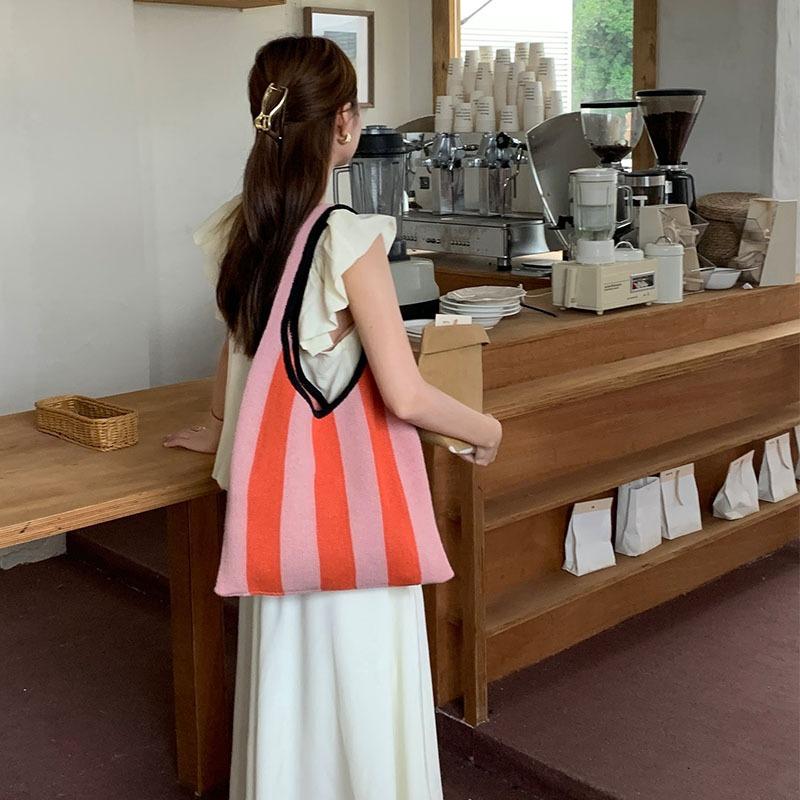 Knit Bag Braided Bag Niche Striped Shoulder Bag Simple Fashion Women's Bag Handbag Shopping Bag