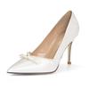 Fashion Women White Satin Bow Pearl Wedding Shoes High Heels Bridal Party Dress Shoes Red
