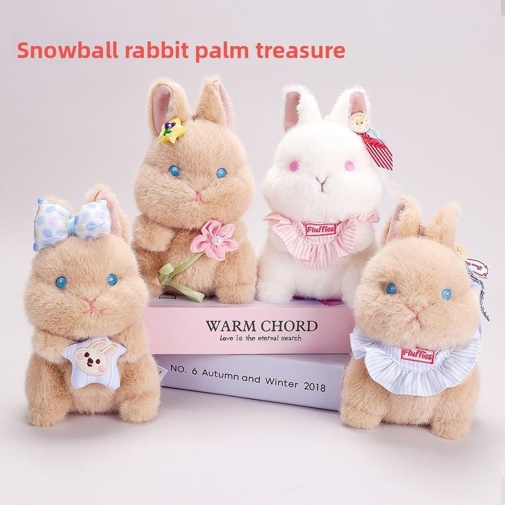Plush Snowball Bunny Handheld Stress Relief Toy With Glasses For Kids And Adults