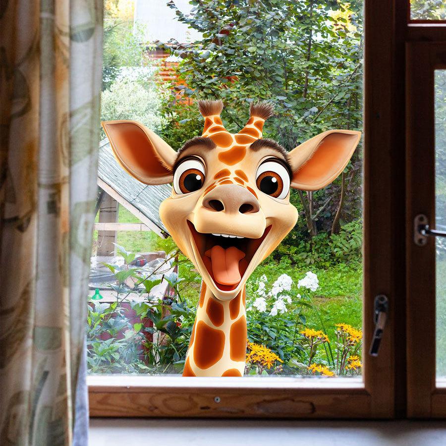Funny Creative Cute Cartoon Giraffe Window Stickers, Self-Adhesive Decals for Glass Windows Home Decoration