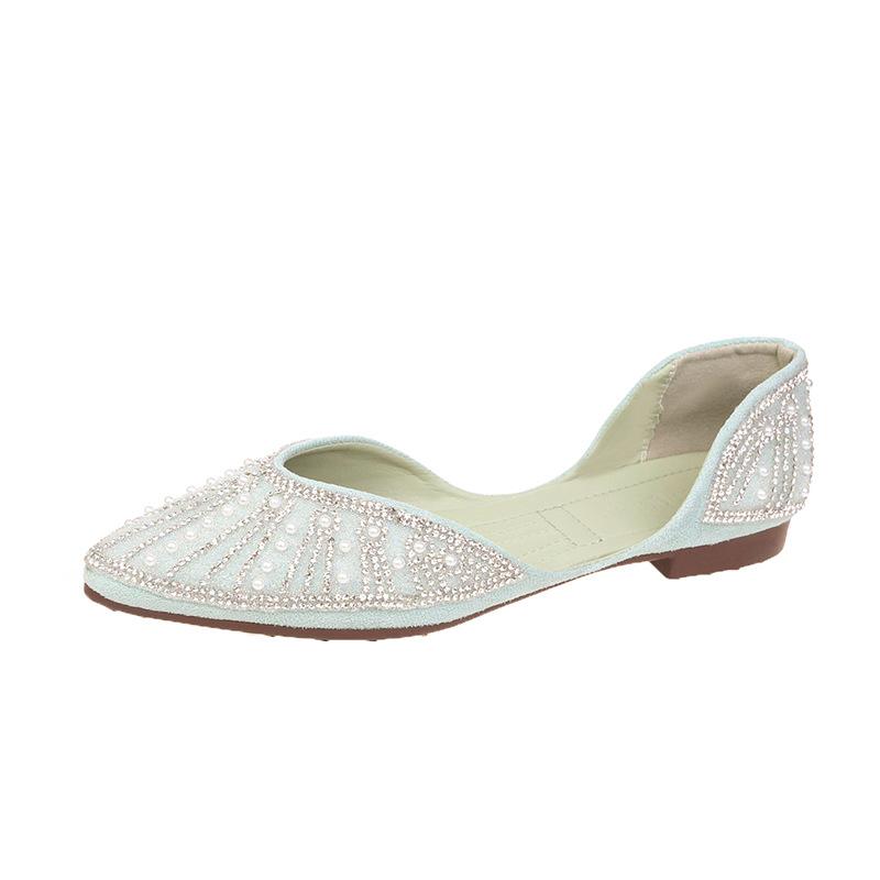 

Autumn and winter new low-heeled flat-bottomed rhinestone decorative hollow pointed fashion foot shoes 35 зелёный