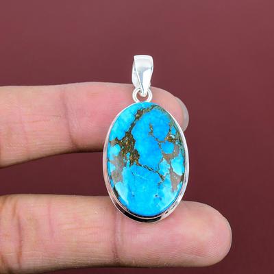 Tibetan Turquoise Pendant Gemstone Pendant 925 Sterling Silver Pendant Unique Style Jewelry Handmade Pendant Silver Jewelry Gifts for Mother