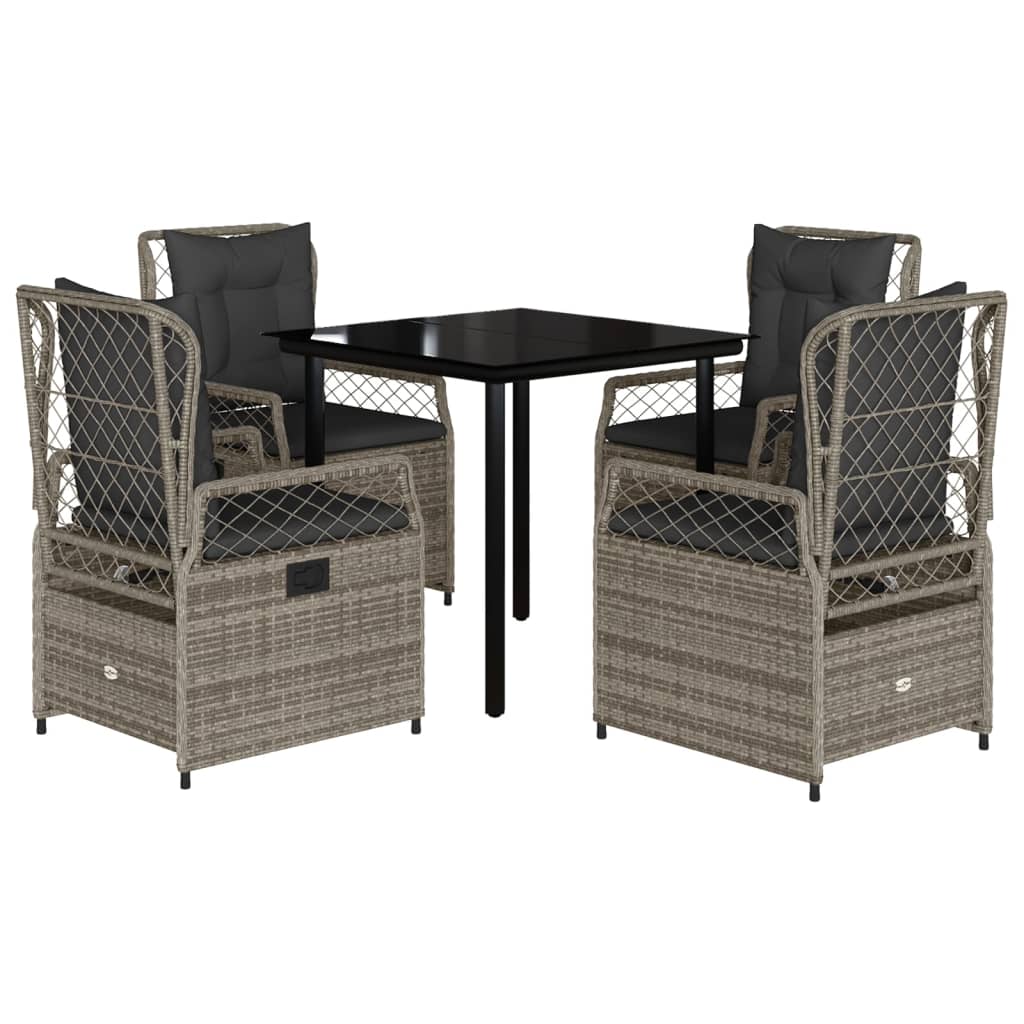 Vidaxl 5-Cz. Garden Furniture Set With Cushions, Grey, PE Rattan