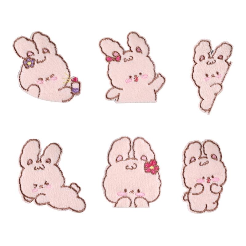 

6 Pcs Cartoon Rabbits Iron On Patches Applique Patches Animal Repair Patches Embroidery Patches for Clothes Decoration 1