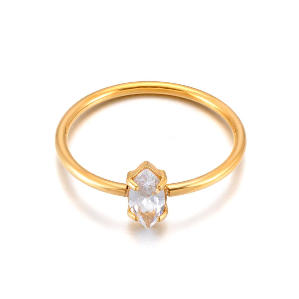 JeeMango Stainless Steel Geometric Zircon Ring For Women Trendy Party Jewelry Minimalist Accessories R26018