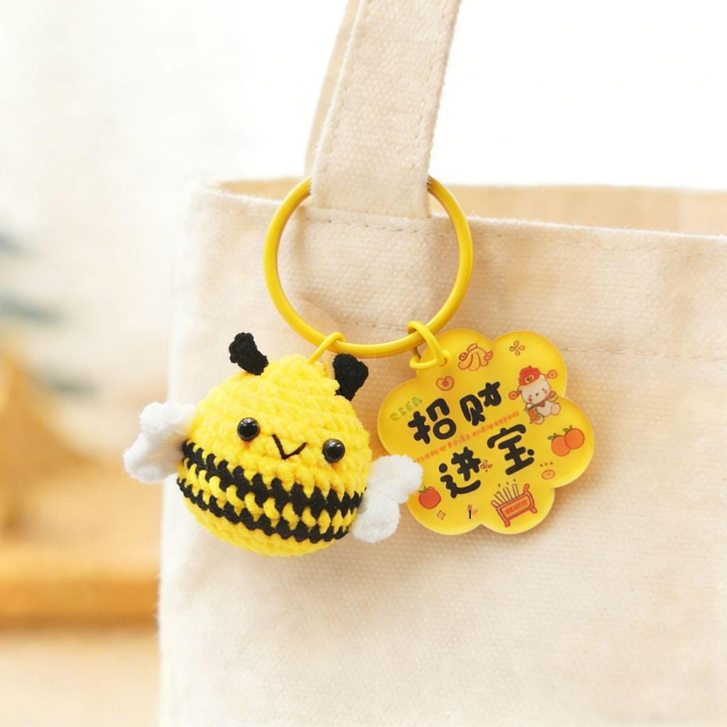 Hand-Knitted Capybara & Rabbit Animal Ball Keychain - Kids' Bag Charm