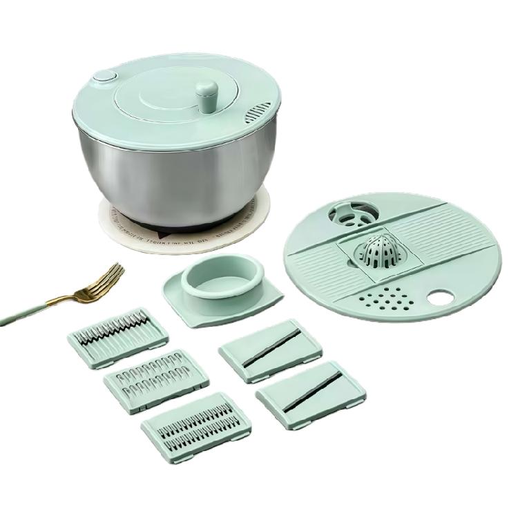 Space Saving High Capacity Double Basket Salad Spinner Food Safe Stainless Steels Hand Operated Dryer