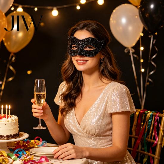 Soft Skin Friendly Party Masque Bling Rhinestone Masquerade for Women, Sparkly Venetian Half Shining Style Face Eye Halloween, Mardi Gras, Prom