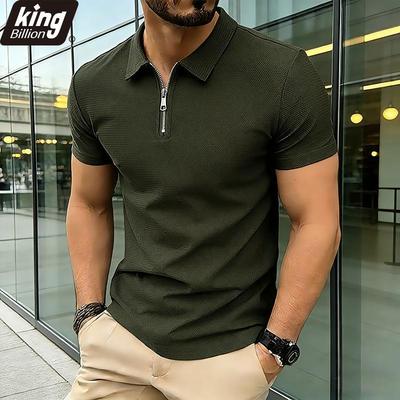 Polo Uomo a Nido d'Ape con Zip Corta - Tessuto Traspirante Testurizzato con Collo Casual Business & Top Quotidiani in 3 Colori Uni