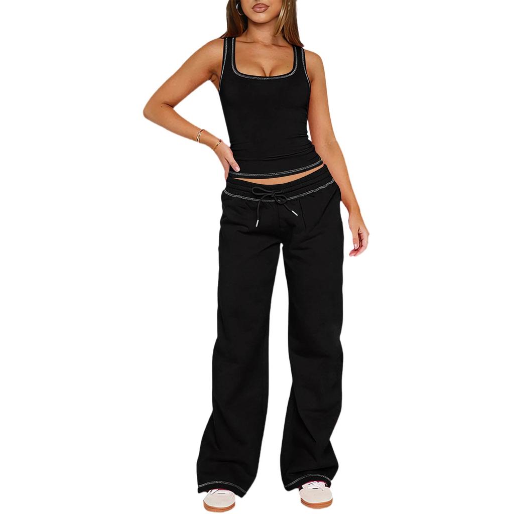 Damen 2-teiliges modisches lässiges High-Stretch formendes ärmelloses Tanktop und weite Hosen Set