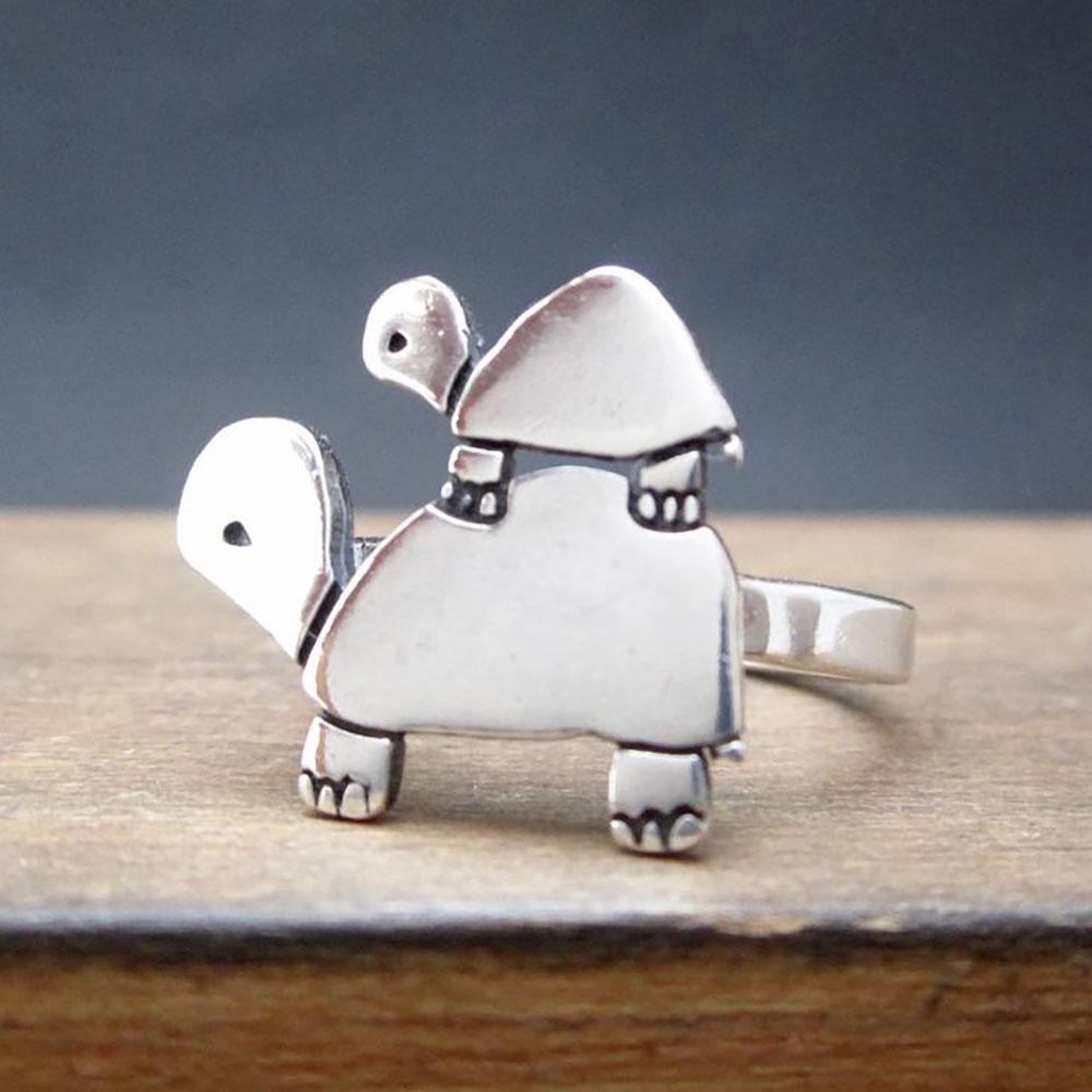 Nowy Design Zwierzę Duży i Mały Podwójny Pierścionek Żółw Wypełniona Biżuteria Ślubna Dla Kobiet/Mężczyzn Pierścionki Damskie Prezenty Pierścionki Damskie