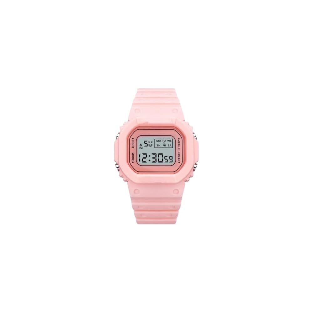Digital Sports Watch for Women, Men, Kids - Waterproof, Alarm, Square Design - Pink