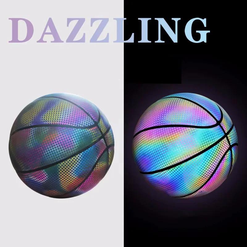 Taglia 7 Palloni da Basket Colorati Olografici Pelle PU Resistente all'Usura Palloni da Basket Luminosi Regali Giocattoli Per Interno Esterno Gioco Notturno